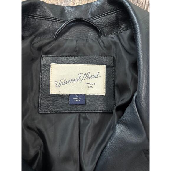 Universal Thread Womens Faux Leather Moto Jacket Black Biker Quilted Back L - Picture 2 of 6